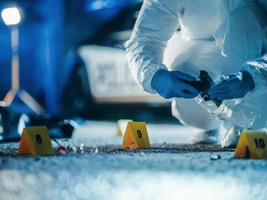 Close-up of crime scene at night