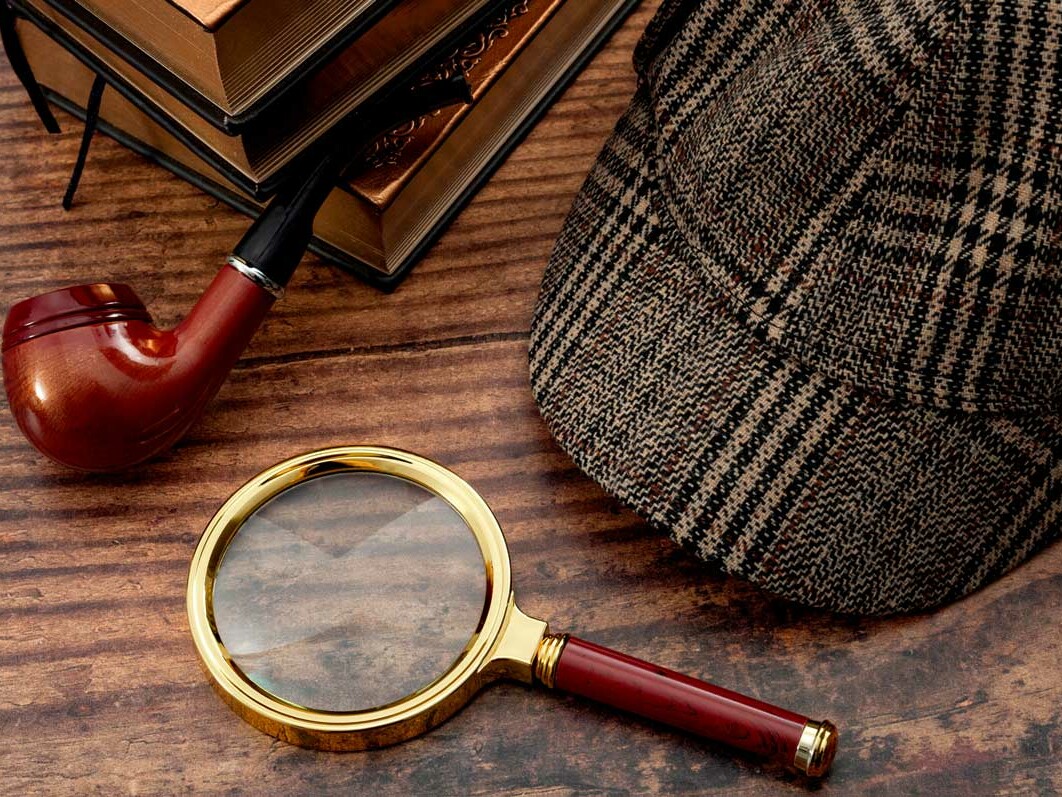 Close up of vintage detective gear and hat